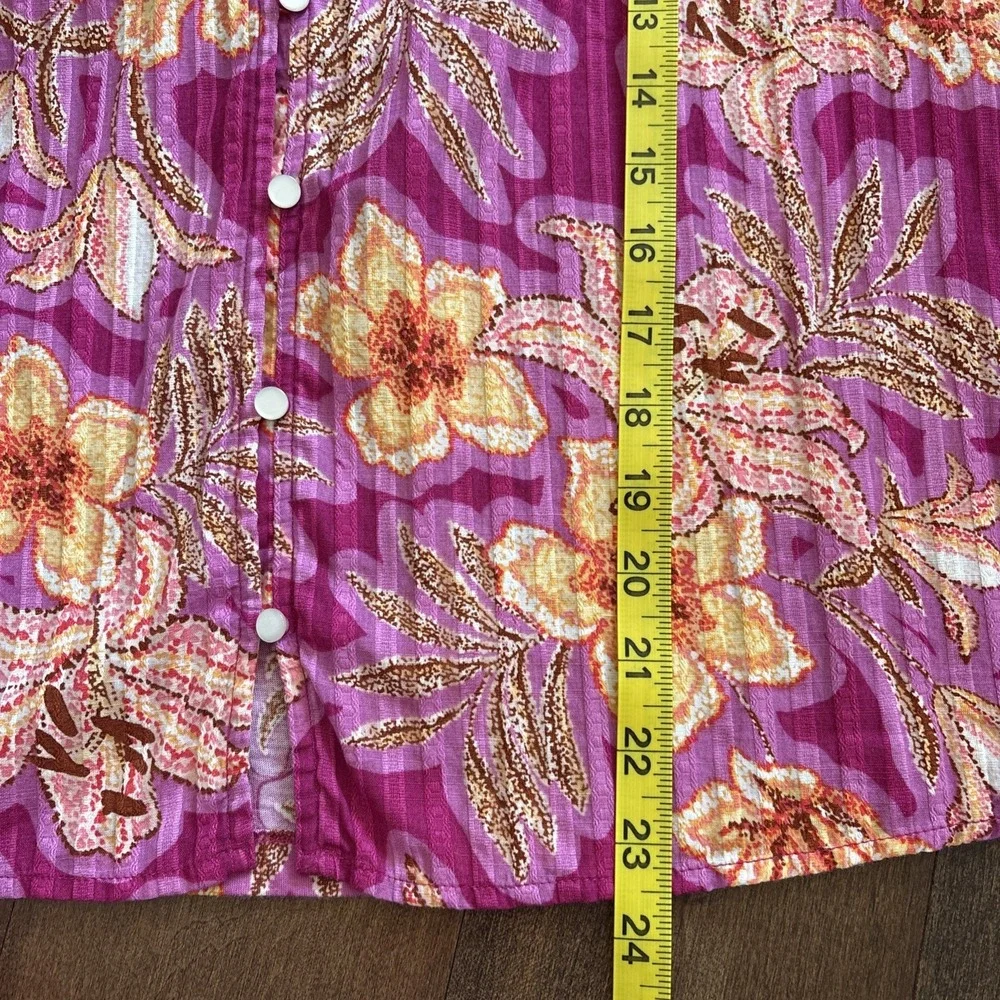 LOFT Floral Button-Front Top Womens S V-Neck Puff Sleeve Cotton